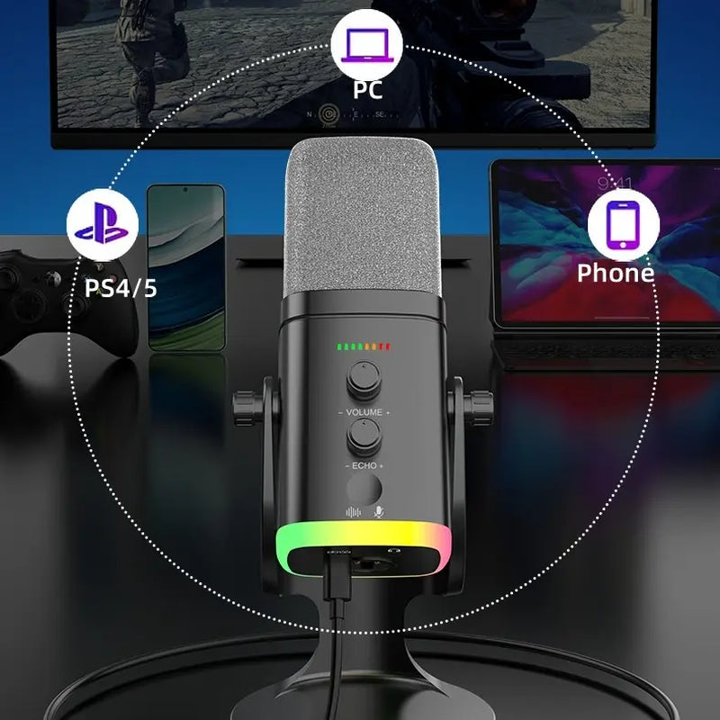 Gaming USB/XLR Microphone for Podcast, Dynamic Mic with Controllable RGB, Touch Mute, Headphone Jack, Desktop Stand, Vocal Mic for Singing Gaming Streaming Podcasting-Lsd-Yu8 RGB Condenser Microphone