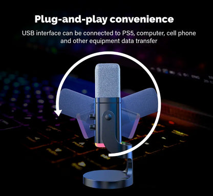 Gaming USB/XLR Microphone for Podcast, Dynamic Mic with Controllable RGB, Touch Mute, Headphone Jack, Desktop Stand, Vocal Mic for Singing Gaming Streaming Podcasting-Lsd-Yu8 RGB Condenser Microphone