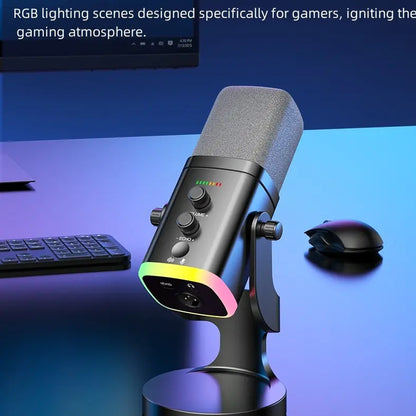Gaming USB/XLR Microphone for Podcast, Dynamic Mic with Controllable RGB, Touch Mute, Headphone Jack, Desktop Stand, Vocal Mic for Singing Gaming Streaming Podcasting-Lsd-Yu8 RGB Condenser Microphone